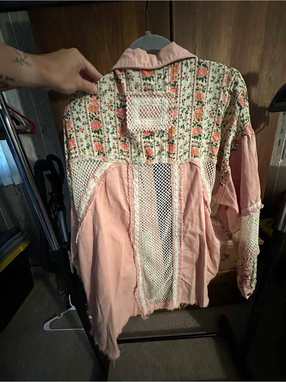 Boho Patchwork Pink Floral Crochet Jacket - Picture 2 of 2